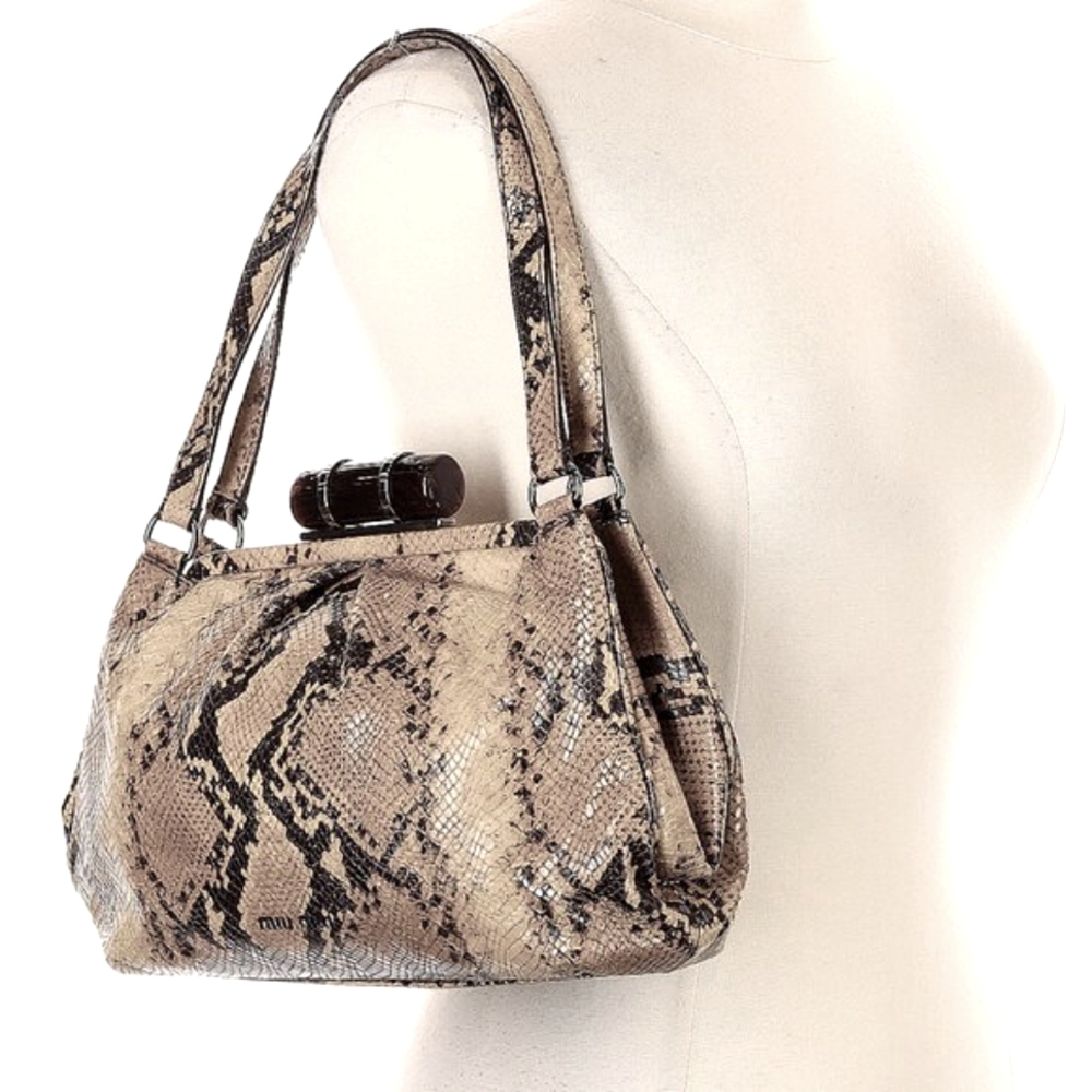 Miu Miu Snake Print Shoulder Bag - Brown and Black